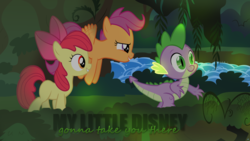 Size: 900x506 | Tagged: safe, artist:sweetleafx, apple bloom, scootaloo, spike, g4, disney, the princess and the frog