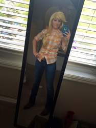 Size: 768x1024 | Tagged: safe, applejack, human, g4, boots, clothes, cosplay, costume, cowboy boots, cowgirl, irl, irl human, jeans, pants, photo, shoes