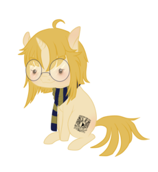 Size: 901x978 | Tagged: safe, artist:freeholeleetoes, pony, unicorn, chibi, clothes, female, glasses, mare, ponified, scarf, simple background, solo, transparent background, unam