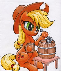 Size: 3467x4022 | Tagged: safe, artist:stewart501st, applejack, earth pony, pony, g4, cowboy hat, female, hat, mare, smiling, solo, stetson, traditional art