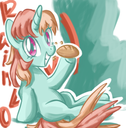 Size: 671x680 | Tagged: safe, artist:tastyrainbow, oc, oc only, pony, unicorn, bread, cute, excited, food, happy, red eyes, solo