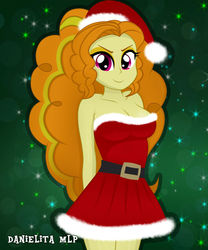 Size: 1024x1229 | Tagged: safe, artist:danielitamlp, adagio dazzle, equestria girls, g4, my little pony equestria girls: rainbow rocks, bare shoulders, breasts, christmas, cleavage, clothes, female, holiday, sleeveless, smiling, solo, strapless