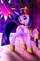 Size: 3360x5120 | Tagged: safe, artist:darksly, twilight sparkle, alicorn, pony, g4, my little pony best gift ever, :p, clothes, cute, earmuffs, female, heart eyes, mare, raised hoof, scarf, silly, solo, tongue out, twiabetes, twilight sparkle (alicorn), wingding eyes, winter outfit