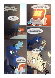 Size: 1024x1449 | Tagged: safe, artist:gashiboka, princess luna, alicorn, pony, comic:scar of solar, g4, comic, diary, female, magic, mare, telekinesis, this will end in tears and/or a journey to the moon, this will end in tears and/or a journey to the sun, this will not end well