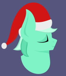 Size: 2626x3000 | Tagged: safe, artist:alltimemine, lyra heartstrings, pony, unicorn, g4, bust, christmas, eyes closed, female, hat, hearth's warming, high res, holiday, inkscape, lineless, mare, portrait, profile, santa hat, simple background, smiling, solo, vector