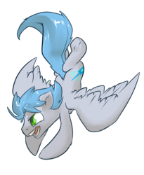 Size: 1536x1873 | Tagged: safe, artist:atryl, oc, oc only, oc:sky shatter, pegasus, pony, bronycon 2013, blue mane, cutie mark, diving, flying, gray coat, green eyes, male, open mouth, simple background, solo, spread wings, stallion, tail, teeth, transparent background, wings