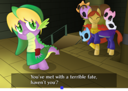 Size: 1024x729 | Tagged: safe, artist:someponytolove, spike, dragon, g4, happy mask salesman, linkspike, the legend of zelda, the legend of zelda: majora's mask