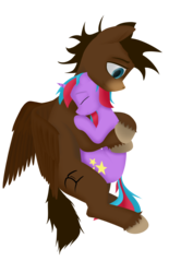 Size: 2480x3508 | Tagged: safe, artist:expression2, oc, oc:bumper, oc:cosmic spark, commission, cuddling, high res, simple background, transparent background