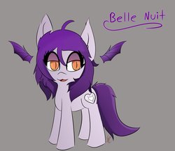 Size: 3159x2743 | Tagged: safe, artist:exxie, oc, oc only, oc:belle nuit, bat pony, pony, bat pony oc, bat wings, fangs, female, floating wings, high res, mare, wings