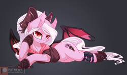 Size: 1164x687 | Tagged: safe, artist:arctic-fox, oc, oc only, oc:violet thorn, bat pony, pony, bat pony oc, draw me like one of your french girls, female, gradient background, heart eyes, patreon, patreon logo, patreon reward, solo, wingding eyes