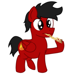 Size: 1200x1200 | Tagged: safe, artist:toyminator900, oc, oc only, oc:kervin, pegasus, pony, food, male, meat, pegasus oc, pepperoni, pepperoni pizza, pizza, red and black oc, simple background, solo, stallion, transparent background