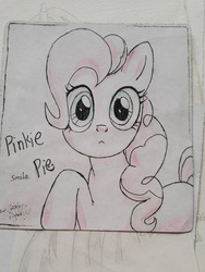 Size: 3120x4160 | Tagged: safe, artist:tastyrainbow, pinkie pie, earth pony, pony, g4, big eyes, cute, doubt, female, smiling, solo, traditional art