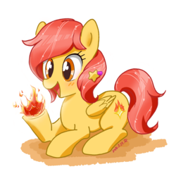 Size: 1200x1200 | Tagged: safe, artist:tastyrainbow, oc, oc only, pegasus, pony, blushing, cute, female, fire, mare, orange eyes, prone, solo