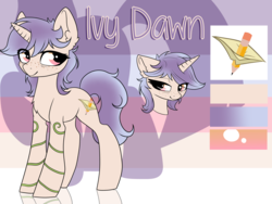 Size: 4000x3000 | Tagged: safe, artist:kxttponies, oc, oc only, oc:ivy dawn, pony, unicorn, female, mare, reference sheet, solo