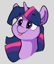 Size: 540x638 | Tagged: dead source, safe, artist:greyscaleart, artist:wafflecakes, twilight sparkle, pony, :p, animated, bust, cute, eye shimmer, female, gif, gray background, licking, licking lips, mare, mlem, portrait, silly, silly pony, simple background, smiling, solo, tongue out, twiabetes