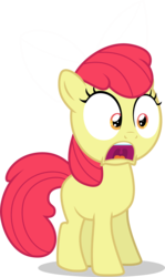 Size: 3615x6062 | Tagged: safe, artist:tomfraggle, edit, editor:slayerbvc, vector edit, apple bloom, earth pony, pony, g4, marks and recreation, accessory-less edit, female, filly, missing accessory, missing cutie mark, open mouth, reaction image, shocked, simple background, solo, transparent background, vector