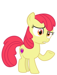 Size: 1681x2216 | Tagged: safe, artist:sketchmcreations, edit, editor:slayerbvc, vector edit, apple bloom, earth pony, pony, g4, marks and recreation, accessory-less edit, confused, cutie mark, female, filly, missing accessory, raised hoof, simple background, solo, the cmc's cutie marks, transparent background, vector