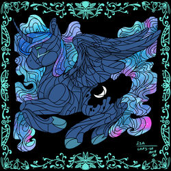 Size: 1280x1280 | Tagged: safe, artist:laps-sp, princess luna, alicorn, pony, g4, curved horn, female, horn, mare, solo, stained glass