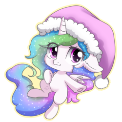 Size: 688x688 | Tagged: safe, artist:tokokami, princess celestia, alicorn, pony, g4, chibilestia, christmas, cute, cutelestia, female, hat, holiday, mare, santa hat, simple background, solo, transparent background