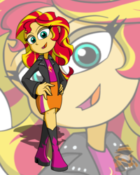 Size: 1200x1500 | Tagged: safe, artist:theoctoberscarf, sunset shimmer, equestria girls, g4, cutie mark on clothes, female, hand on hip, simple background, solo, transparent background, zoom layer