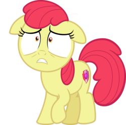 Size: 5000x4952 | Tagged: safe, artist:vaderpl, edit, editor:slayerbvc, vector edit, apple bloom, earth pony, pony, g4, .svg available, absurd resolution, accessory-less edit, cutie mark, female, frown, missing accessory, raised hoof, scared, shrunken pupils, simple background, solo, the cmc's cutie marks, transparent background, vector, worried