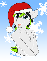 Size: 2550x3300 | Tagged: safe, artist:punk-pegasus, oc, oc only, oc:spaz, semi-anthro, christmas, hat, high res, holiday, santa hat, snow, snowflake, solo, sternocleidomastoid, tongue out