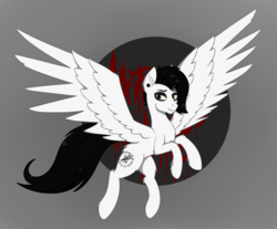 Size: 1821x1511 | Tagged: safe, artist:dyonys, oc, oc:motionless white, pegasus, pony, chris cerulli, ear fluff, ear piercing, earring, eyeshadow, fluffy, flying, jewelry, makeup, male, motionless in white, piercing, ponified, simple background, smiling, spread wings, stallion, wings