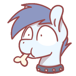 Size: 2560x2560 | Tagged: safe, artist:sugar morning, oc, oc only, oc:slipstream, dog pony, pony, animated, blinking, bone, boofy, bust, collar, eating, gif, high res, male, monch, nom, portrait, simple background, solo, spiked collar, stallion, transparent background