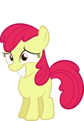 Size: 4158x6000 | Tagged: safe, artist:slb94, edit, editor:slayerbvc, vector edit, apple bloom, earth pony, pony, brotherhooves social, g4, absurd resolution, accessory-less edit, female, filly, grin, missing accessory, nervous, simple background, smiling, solo, transparent background, vector