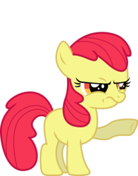 Size: 3926x5000 | Tagged: safe, artist:the-crusius, edit, editor:slayerbvc, vector edit, apple bloom, earth pony, pony, g4, .ai available, accessory-less edit, female, filly, frown, grumpy, missing accessory, raised hoof, simple background, solo, transparent background, unhappy, vector