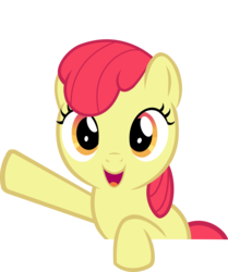 Size: 6320x7568 | Tagged: safe, artist:vulthuryol00, edit, editor:slayerbvc, vector edit, apple bloom, earth pony, pony, g4, absurd resolution, accessory-less edit, cute, female, filly, leaning, looking at you, missing accessory, open mouth, simple background, smiling, solo, transparent background, vector, waving