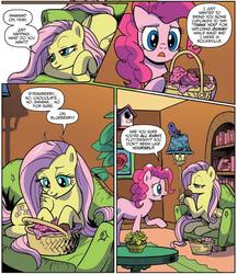 Size: 783x908 | Tagged: safe, artist:pencils, idw, fluttershy, pinkie pie, g4, spoiler:comic, spoiler:comic73, cupcake, food, muffin