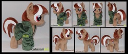 Size: 2988x1280 | Tagged: safe, artist:calusariac, oc, oc:roulette, earth pony, pony, army jacket, female, filly, irl, photo, plushie, solo