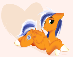 Size: 3070x2407 | Tagged: safe, oc, oc only, oc:naarkessex, pegasus, pony, crossed hooves, female, heart, heart background, high res, looking at you, lying down, mare, prone, solo