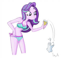 Size: 1280x1177 | Tagged: safe, artist:indigohip15, starlight glimmer, equestria girls, g4, bikini, breasts, cleavage, clothes, dropped ice cream, female, food, ice cream, solo, swimsuit