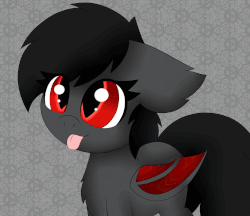 Size: 1075x929 | Tagged: safe, artist:pegamutt, oc, oc:qetesh, bat pony, animated, bat pony oc, gif, red and black oc, tail wag, tongue out