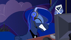 Size: 1920x1080 | Tagged: safe, artist:yudhaikeledai, edit, princess luna, alicorn, pony, gamer luna, g4, angry, animated, computer, computer mouse, desk, eyes closed, female, folded wings, gritted teeth, headbang, headphones, headset, korn, majestic as fuck, mare, metal as fuck, music, rage, rage quit, show accurate, slipknot, solo, sound, table flip, teeth, webm, wings, x-com