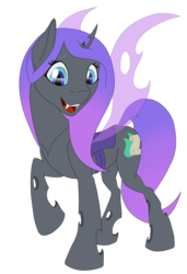 Size: 1609x2359 | Tagged: safe, artist:settop, derpibooru exclusive, oc, oc only, oc:viciz, changeling, pony, 2019 community collab, derpibooru community collaboration, changeling oc, purple changeling, raised hoof, simple background, smiling, solo, transparent background