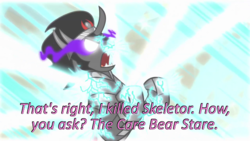 Size: 640x360 | Tagged: safe, edit, edited screencap, screencap, king sombra, g4, the crystal empire, caption, cards against humanity, defeat, glowing eyes, image macro, text