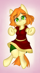 Size: 744x1367 | Tagged: safe, artist:spheedc, oc, oc only, oc:sweet corn, earth pony, semi-anthro, arm hooves, arms wide open, bedroom eyes, bipedal, clothes, digital art, female, gradient background, looking at you, mare, reaching, smiling, solo