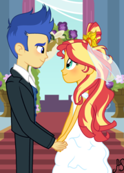 Size: 1549x2157 | Tagged: safe, artist:sparkling-sunset-s08, flash sentry, sunset shimmer, equestria girls, g4, my little pony equestria girls: better together, clothes, dress, female, male, marriage, ship:flashimmer, shipping, straight, wedding, wedding dress