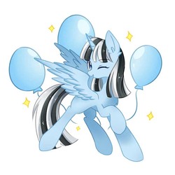 Size: 720x720 | Tagged: safe, oc, oc only, alicorn, pony, alicorn oc, balloon, one eye closed, raised hoof, simple background, solo, white background, wink