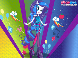 Size: 800x600 | Tagged: safe, artist:user15432, rarity, equestria girls, g4, my little pony equestria girls: rainbow rocks, bracelet, clothes, dressup, high heels, jewelry, leggings, necklace, ponied up, pony ears, rainbow hair, rainbow rocks outfit, rock and roll, rock star, shoes, solo, starsue