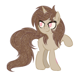Size: 600x601 | Tagged: safe, artist:sinamuna, oc, oc only, oc:cocoa ashes, pony, unicorn, brown fur, brown hair, freckles, pink eyes, ponysona, raised hoof, smug, solo, spots