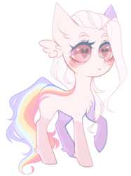 Size: 400x534 | Tagged: safe, artist:kirionek, oc, oc only, oc:spectral ballad, earth pony, pony, adopted, adopted oc, blushing, chest fluff, cute, female, heart eyes, ocbetes, pastel, pink eyes, rainbow hair, rainbow tail, raised hoof, simple background, solo, standing, three quarter view, transparent background, white fur, white hair, wing ears, wingding eyes