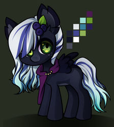 Size: 400x446 | Tagged: safe, artist:miioko, oc, oc only, oc:blackberry current, pegasus, pony, adopted, adopted oc, berry, black fur, chibi, female, freckles, green eyes, purple hair, solo, white hair