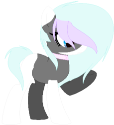 Size: 362x396 | Tagged: safe, artist:xxwillowstormxx, oc, oc only, oc:kimmy (ice1517), earth pony, pony, choker, female, hair over one eye, mare, raised hoof, simple background, solo, white background