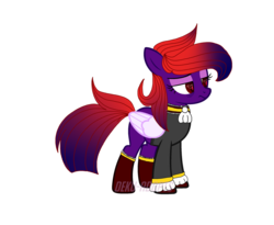 Size: 987x809 | Tagged: safe, artist:deku-adopts, oc, oc only, oc:lady nightfall, pegasus, pony, vampire, vampony, clothes, coat, cuffs (clothes), eyeshadow, female, heart eyes, makeup, mare, multicolored hair, signature, simple background, socks, solo, transparent background, watermark, wingding eyes