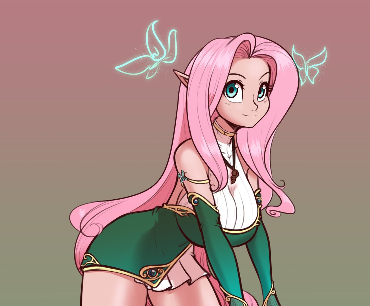 Safe Artist Scorpdk Fluttershy Elf Human G Anime Big