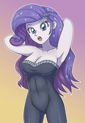 Size: 2033x2913 | Tagged: safe, artist:sumin6301, rarity, equestria girls, g4, my little pony equestria girls: better together, the other side, armpits, bare shoulders, bodysuit, breasts, busty rarity, cleavage, clothes, female, high res, looking at you, open mouth, simple background, sleeveless, solo, strapless, stupid sexy rarity, unitard